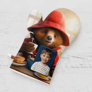 Mănuşă de bucătărie pentru copii cu personajul Paddington, personalizată cu o poză