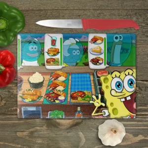 Tocător cu SpongeBob personalizat din sticlă, 27x18cm, cadou copii