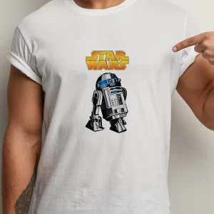 Tricou Star Wars R2-D2, unisex, rezistent la spălări, bumbac 100%, Regular Fit, culoare alb