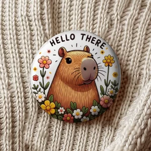 Mărţişoare cu Capybara tip insignă, set de 4 bucăţi, diametru 7,5cm, ambalate individual