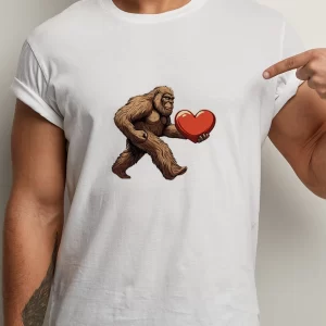 Tricou Bigfoot Valentine, unisex, rezistent la spălări, bumbac 100%, Regular Fit, culoare alb