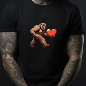 Tricou Bigfoot Valentine, unisex, rezistent la spălări, bumbac 100%, Regular Fit, culoare negru