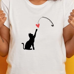 Tricou Cat Valentine, unisex, rezistent la spălări, bumbac 100%, Regular Fit, culoare alb