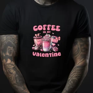 Tricou Coffee Is My Valentine, unisex, rezistent la spălări, bumbac 100%, Regular Fit, culoare negru