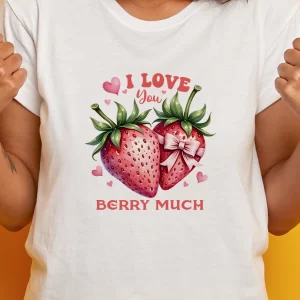 Tricou I Love You Berry Much, unisex, rezistent la spălări, bumbac 100%, Regular Fit, culoare alb