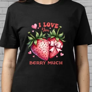 Tricou I Love You Berry Much, unisex, rezistent la spălări, bumbac 100%, Regular Fit, culoare negru