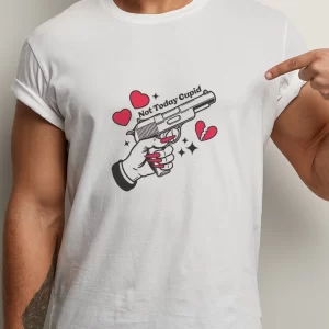 Tricou Not Today Cupid, unisex, rezistent la spălări, bumbac 100%, Regular Fit, culoare alb