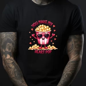 Tricou You Make My Heart Pop, unisex, rezistent la spălări, bumbac 100%, Regular Fit, culoare negru