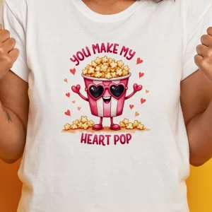 Tricou You Make My Heart Pop, unisex, rezistent la spălări, bumbac 100%, Regular Fit, culoare alb