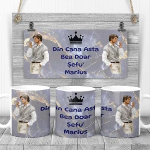 Cană Mărțișor Din Cana Asta Bea Doar Șefu, rezistentă la maşina de spălat vase, 350ml