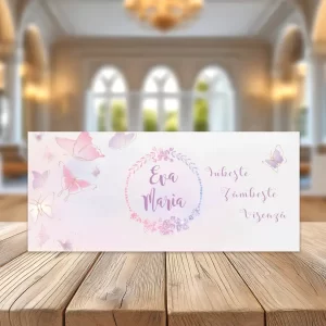 Plicuri de bani pentru botez cu fluturi în culori pastel cu auriu, fundal watercolor, 20x9cm #1