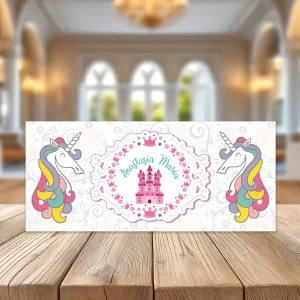 Plicuri de bani cu unicorn multicolor pentru botez, carton fotografic, 20x9cm