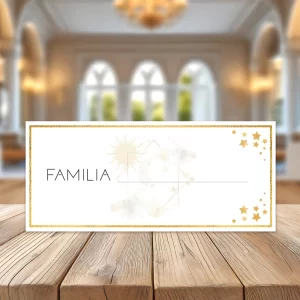 Plicuri de bani pentru botez Soare şi Lună, Celestial, culoare auriu, 20x9cm carton lucios fotografic, funcţie de place card