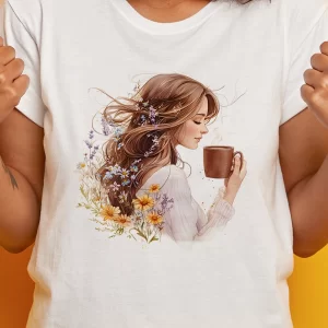 Tricou Mărțișor Coffee Enjoyer #2, unisex, rezistent la spălări, bumbac 100%, Regular Fit, culoare alb