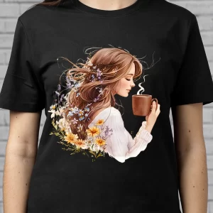 Tricou Mărțișor Coffee Enjoyer #2, unisex, rezistent la spălări, bumbac 100%, Regular Fit, culoare negru