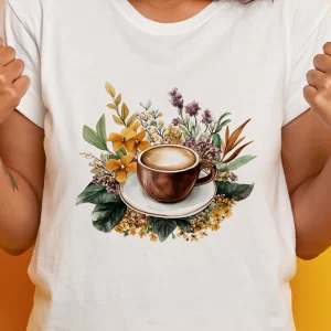 Tricou Mărțișor Spring Coffee #2, unisex, rezistent la spălări, bumbac 100%, Regular Fit, culoare alb