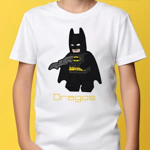 Tricou Lego Batman, pentru copii, personalizabil, rezistent la spălări, bumbac 100%, regular fit, culoare alb