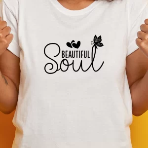 Tricou cu Mesaj Beautiful Soul, unisex, rezistent la spălări, bumbac 100%, Regular Fit, culoare alb