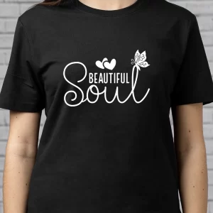 Tricou cu Mesaj Beautiful Soul, unisex, rezistent la spălări, bumbac 100%, Regular Fit, culoare negru
