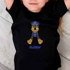 Tricou Patrula Catelusilor Chase #2, personalizat, pentru copii, rezistent la spălări, bumbac 100%, regular fit, culoare negru