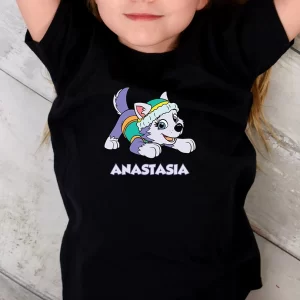 Tricou Patrula Catelusilor Everest, personalizat, pentru copii, rezistent la spălări, bumbac 100%, regular fit, culoare negru