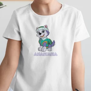 Tricou Patrula Catelusilor Everest #2, personalizat, pentru copii, rezistent la spălări, bumbac 100%, regular fit, culoare alb