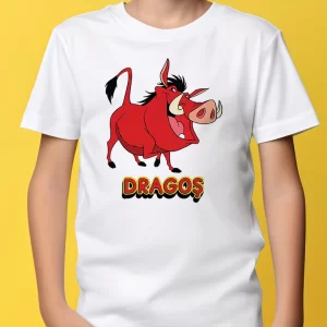 Tricou Pumbaa Happy, pentru copii, personalizabil, rezistent la spălări, bumbac 100%, regular fit, culoare alb