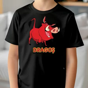 Tricou Pumbaa Happy, pentru copii, personalizabil, rezistent la spălări, bumbac 100%, regular fit, culoare negru