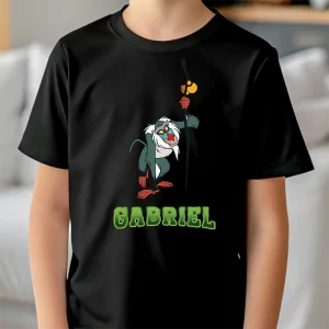 Tricou Rafiki Resting, pentru copii, personalizabil, rezistent la spălări, bumbac 100%, regular fit, culoare negru