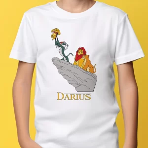 Tricou Simba Birth, pentru copii, personalizabil, rezistent la spălări, bumbac 100%, regular fit, culoare alb