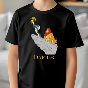 Tricou Simba Birth, pentru copii, personalizabil, rezistent la spălări, bumbac 100%, regular fit, culoare negru