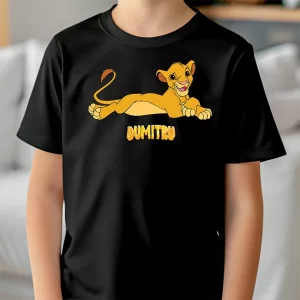 Tricou Simba Chilling, pentru copii, personalizabil, rezistent la spălări, bumbac 100%, regular fit, culoare negru