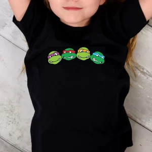 Tricou Țestoasele Ninja Heads, pentru copii, rezistent la spălări, bumbac 100%, regular fit, culoare negru