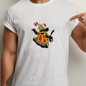 Tricou Țestoasele Ninja Pizza, rezistent la spălări, bumbac 100%, regular fit, culoare alb