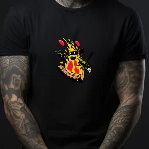 Tricou Țestoasele Ninja Pizza, rezistent la spălări, bumbac 100%, regular fit, culoare negru