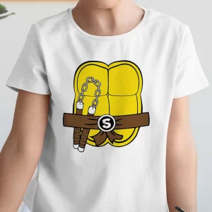 Tricou Țestoasele Ninja Shell Culoare Și Inițială, rezistent la spălări, bumbac 100%, regular fit, culoare alb