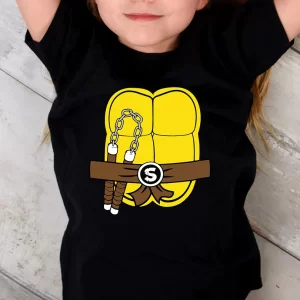 Tricou Țestoasele Ninja Shell Culoare Și Inițială, rezistent la spălări, bumbac 100%, regular fit, culoare negru