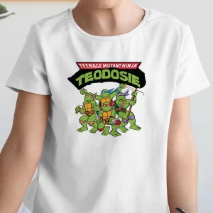 Tricou Țestoasele Ninja Teenage Mutant Ninja, pentru copii, rezistent la spălări, bumbac 100%, regular fit, culoare alb