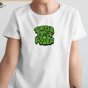 Tricou Țestoasele Ninja Turtle Power, pentru copii, rezistent la spălări, bumbac 100%, regular fit, culoare alb
