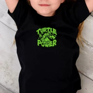 Tricou Țestoasele Ninja Turtle Power, pentru copii, rezistent la spălări, bumbac 100%, regular fit, culoare negru
