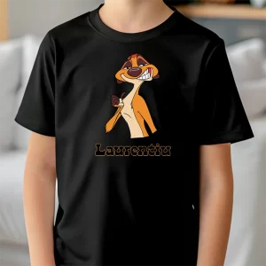 Tricou Timon Smiling, pentru copii, personalizabil, rezistent la spălări, bumbac 100%, regular fit, culoare negru