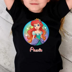 Tricou Ariel Mica Sirenă Princess, pentru copii, rezistent la spălări, bumbac 100%, regular fit, culoare negru