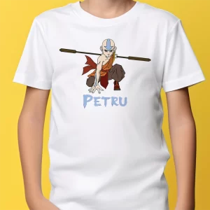 Tricou Avatar Aang Airbender, unisex, rezistent la spălări, bumbac 100%, regular fit, culoare alb
