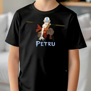 Tricou Avatar Aang Airbender, unisex, rezistent la spălări, bumbac 100%, regular fit, culoare negru