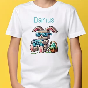 Tricou Paște Minecraft Bunny, Personalizabil, unisex, rezistent la spălări, bumbac 100%, Regular Fit, culoare negru