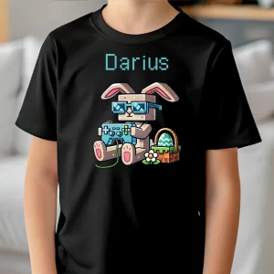 Tricou Paște Minecraft Bunny, Personalizabil, unisex, rezistent la spălări, bumbac 100%, Regular Fit, culoare alb