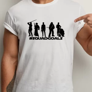 Tricou Star Wars Squad Goals, unisex, rezistent la spălări, bumbac 100%, regular fit, culoare alb