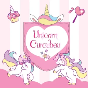 Botez cu Unicorn Curcubeu, 20x14cm, fundal cu dungi roz şi albe, pentru fetiţe
