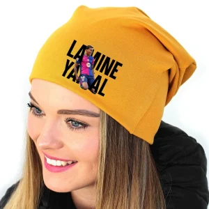 Căciulă galbenă unisex din bumbac cu design personalizat Lamine Yamal.