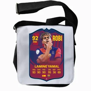 Geantă de umăr cu Lamine Yamal, personalizată cu nume, închidere cu fermoar, diverse dimensiuni, culoare negru, cadou copii